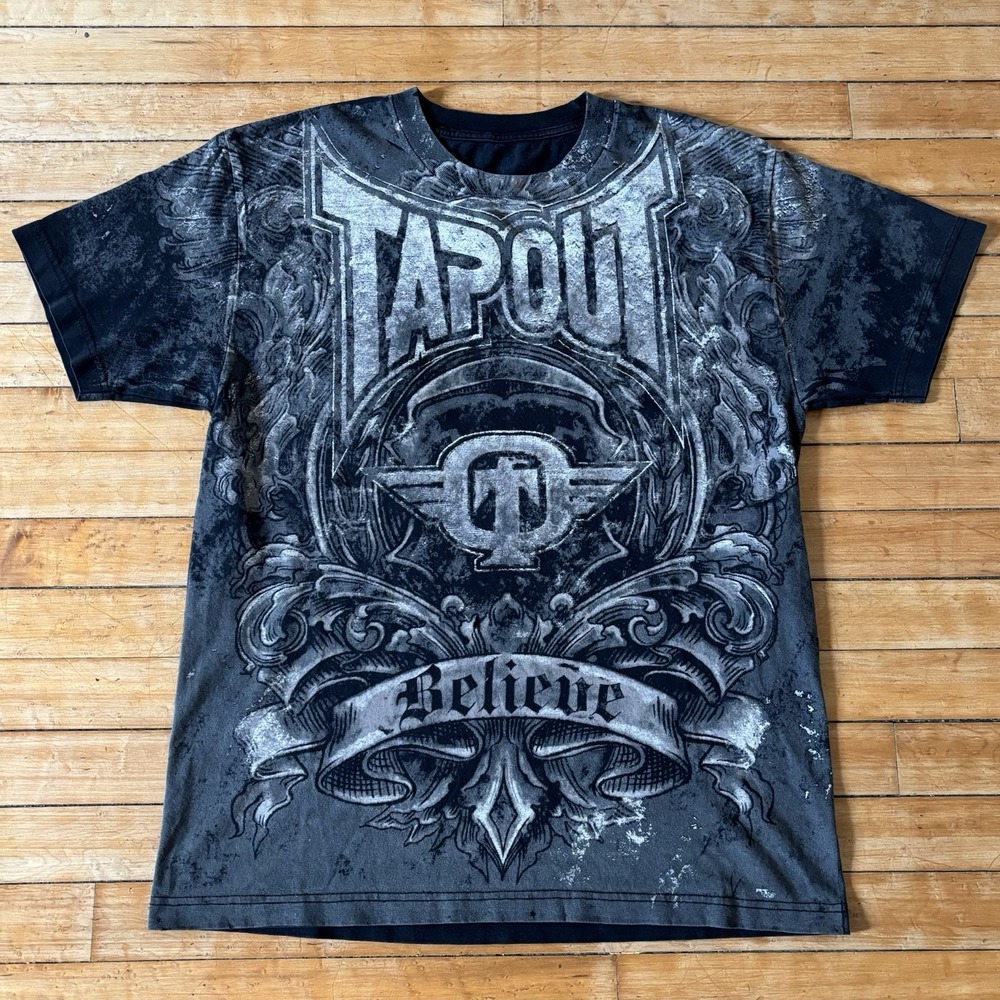 VTG Tapout T-Shirt AOP Two Sided Grunge Gothic Punk MMA Skater y2k Size L